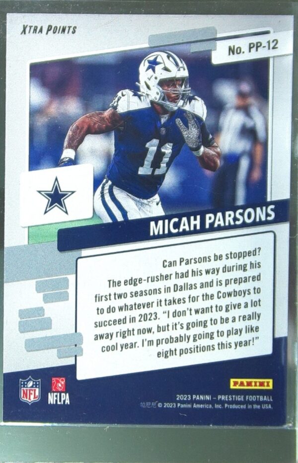 2023 Panini Prestige Micah Parsons #PP-12 Cowboys Prestigious Pros - Image 3