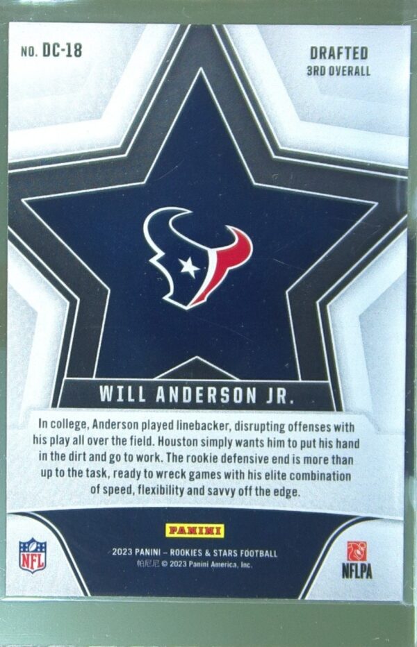2023 Panini Rookies & Stars Will Anderson Jr. RC #DC-18 Texans Draft Class - Image 3