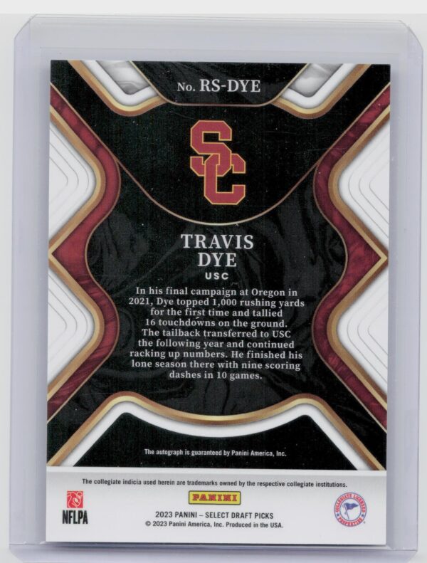 2023 Panini Select Draft Picks Travis Dye Auto #RS-DYE Trojans Rookie SIgnatures - Image 3