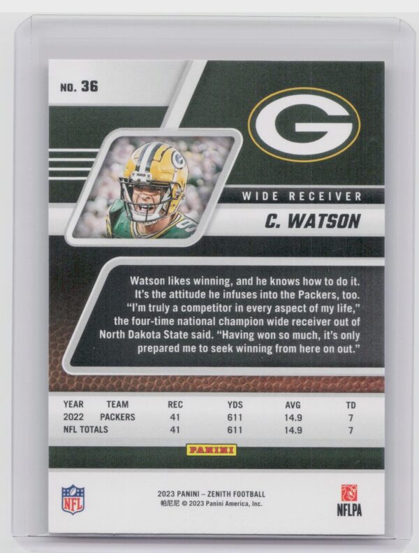 2023 Panini Zenith Christian Watson Red Zone. #36 Packers - Image 3