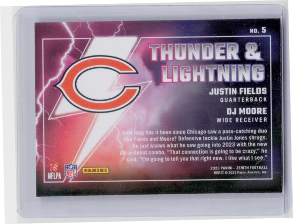 2023 Panini Zenith DJ Moore / Justin Fields #5 Bears Thunder and Lightning - Image 3