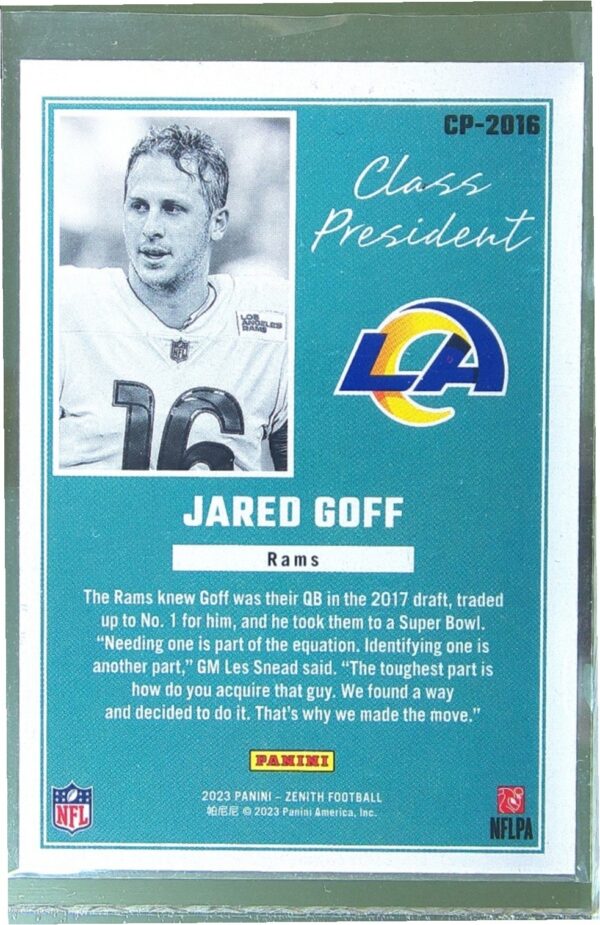 2023 Panini Zenith Jared Goff #CP-2016 Rams Class President - Image 3