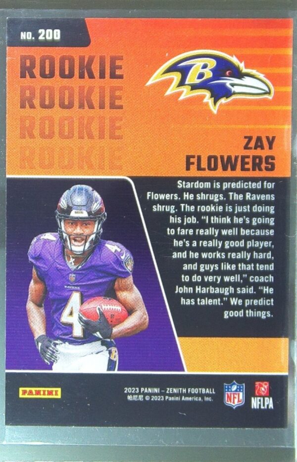 2023 Panini Zenith Zay Flowers Red Zone RC #200 Ravens - Image 3