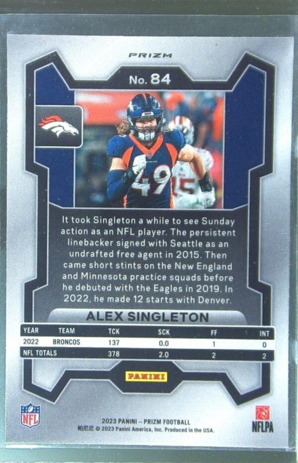2023 Prizm Alex Singleton Green Wave #84 Broncos - Image 3