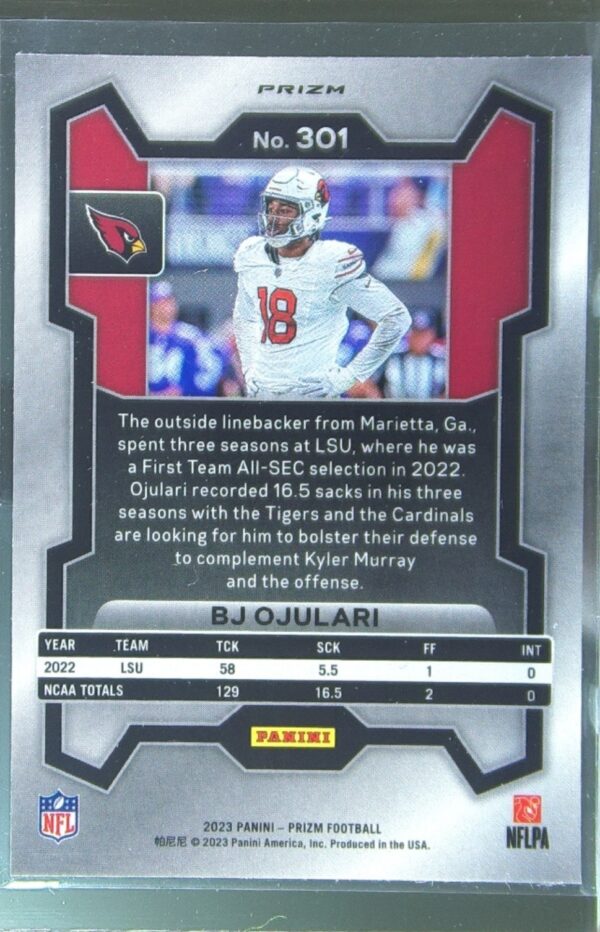 2023 Prizm BJ Ojulari Orange Disco RC #301 Cardinals - Image 3