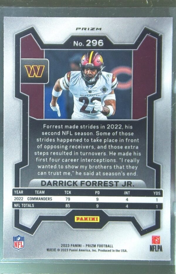 2023 Prizm Darrick Forrest Jr. Green RC #296 Commanders - Image 3