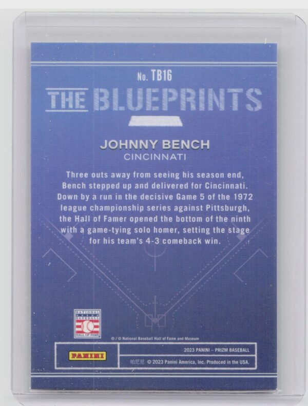 2023 Prizm Johnny Bench #TB16 Reds The Blueprints - Image 3