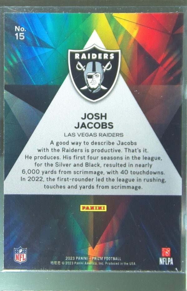 2023 Prizm Josh Jacobs #15 Raiders Prizmatic - Image 3