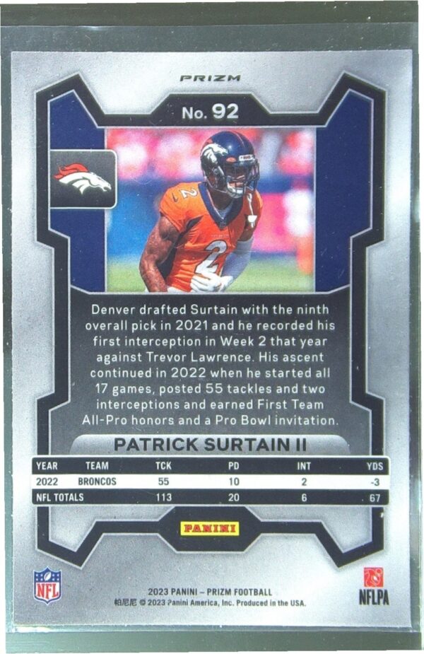 2023 Prizm Patrick Surtain II Red White and Blue #92 Broncos - Image 3