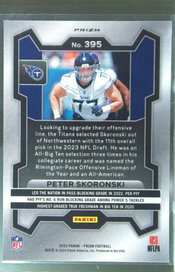 2023 Prizm Peter Skoronski Orange Disco RC #395 Titans - Image 3