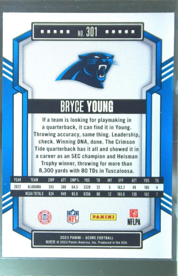2023 Score Bryce Young RC #301 Panthers - Image 3