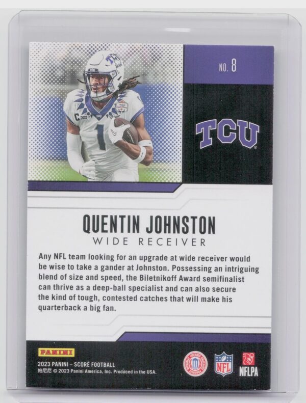 2023 Score Quentin Johnston Protential Rookie RC #8 TCU Horned Frogs - Image 3