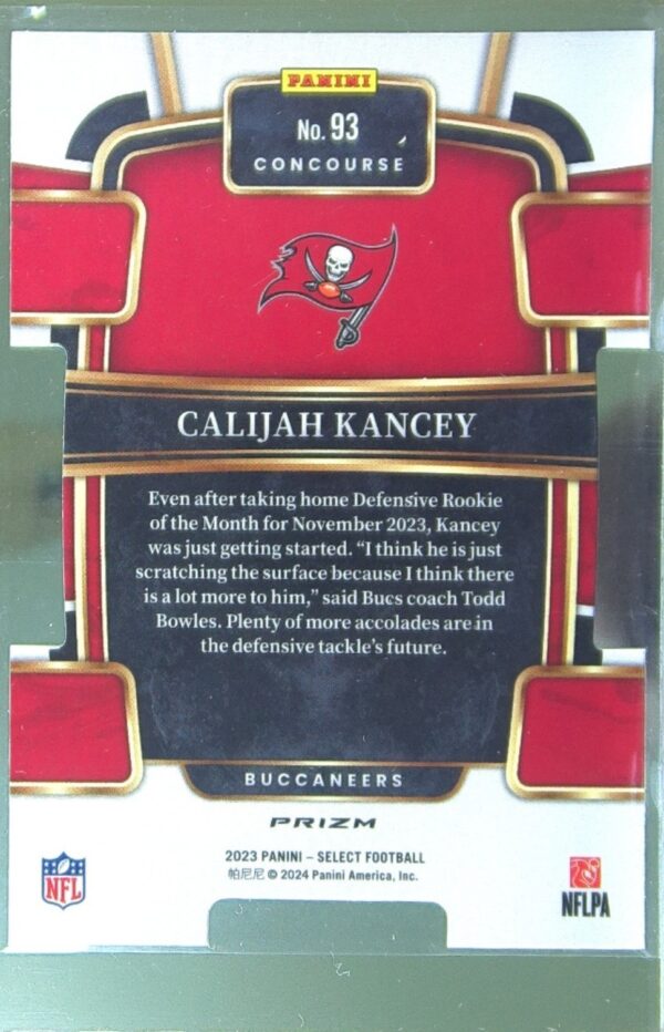 2023 Select Calijah Kancey Black and Green Prizms Die Cuts RC #93 Buccaneers - Image 3