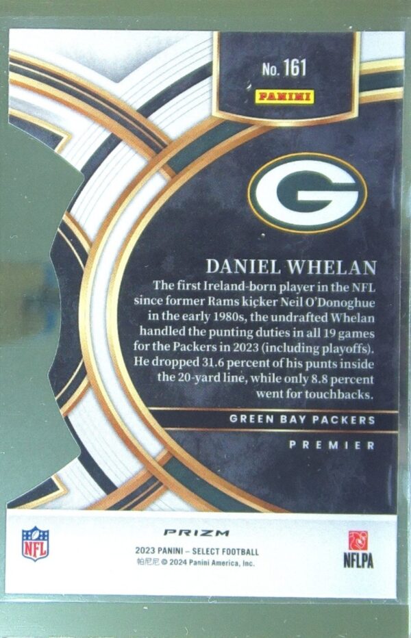 2023 Select Daniel Whelan Black and Green Prizms Die Cuts RC #161 Packers - Image 3