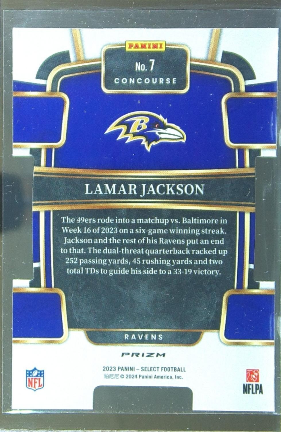 2023 Select Lamar Jackson Silver Prizms Die Cuts #7 Ravens - Image 3