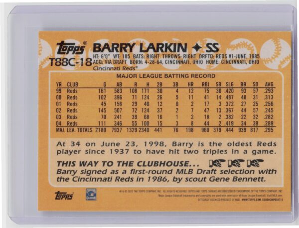 2023 Topps Barry Larkin #T88C-18 Reds - Image 3