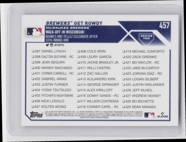 2023 Topps Brewers Get Rowdy Bronze checklist #457 Brewers - Image 3