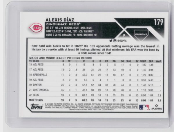 2023 Topps Chrome Alexis Diaz #179 Reds - Image 3
