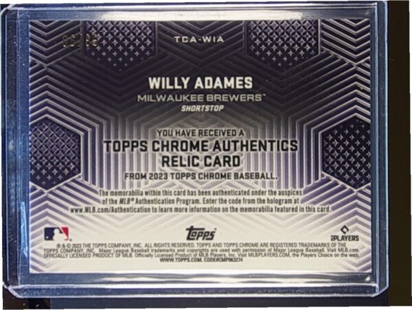 2023 Topps Chrome Willy Adames JSY #TCA-WIA Brewers Relic - Image 3