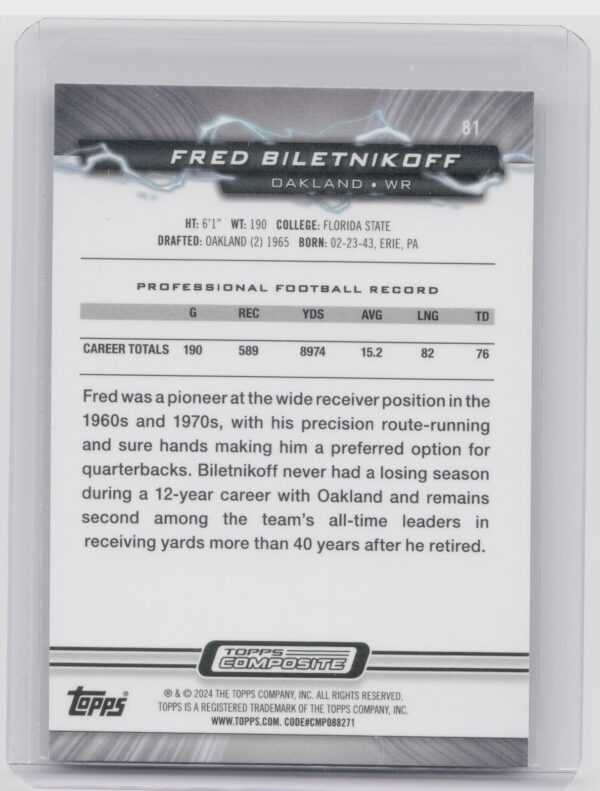 2023 Topps Composite Fred Biletnikoff #81 Raiders - Image 3