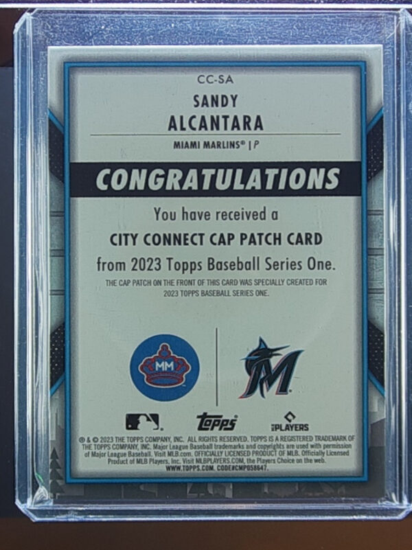 2023 Topps Sandy Alcantara #CC-SA Marlins City Connect Commemorative Patch - Image 3