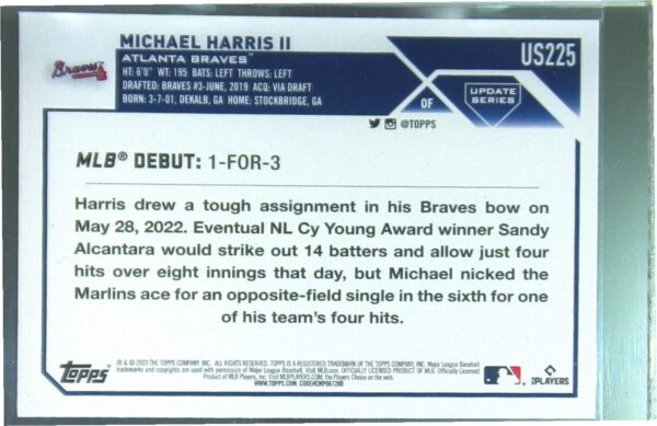 2023 Topps Update Michael Harris II RC #US225 Braves - Image 3