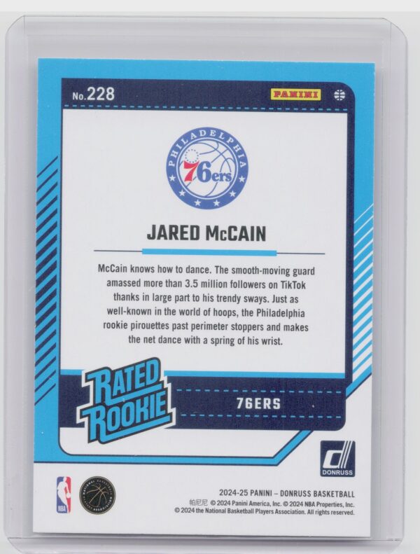 2024-25 Donruss Jared McCain RC #228 76ers - Image 3