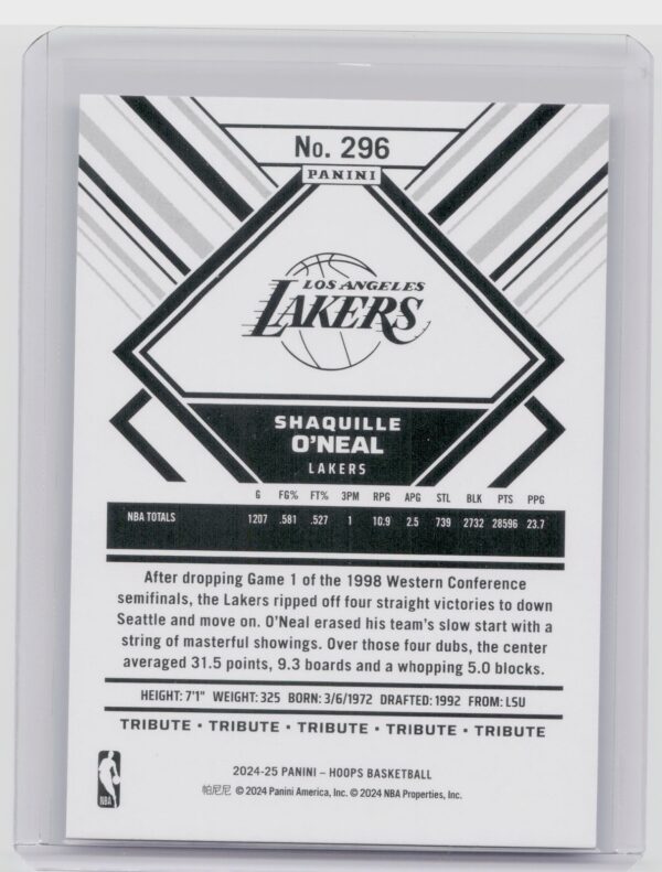 2024-25 Hoops Shaquille O'Neal Purple #296 Lakers - Image 3