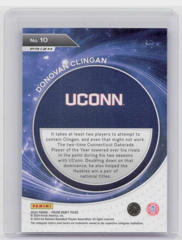 2024-25 Panini Prizm Draft Picks Donovan Clingan RC #10 Student Orientatation - Image 3