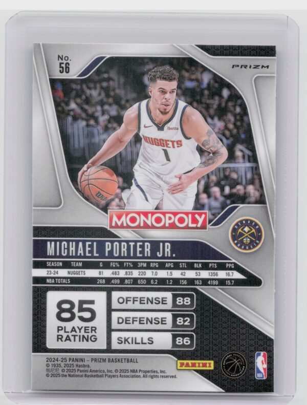 2024-25 Panini Prizm Monopoly Michael Porter Jr. Red Prizms #56 Nuggets - Image 3