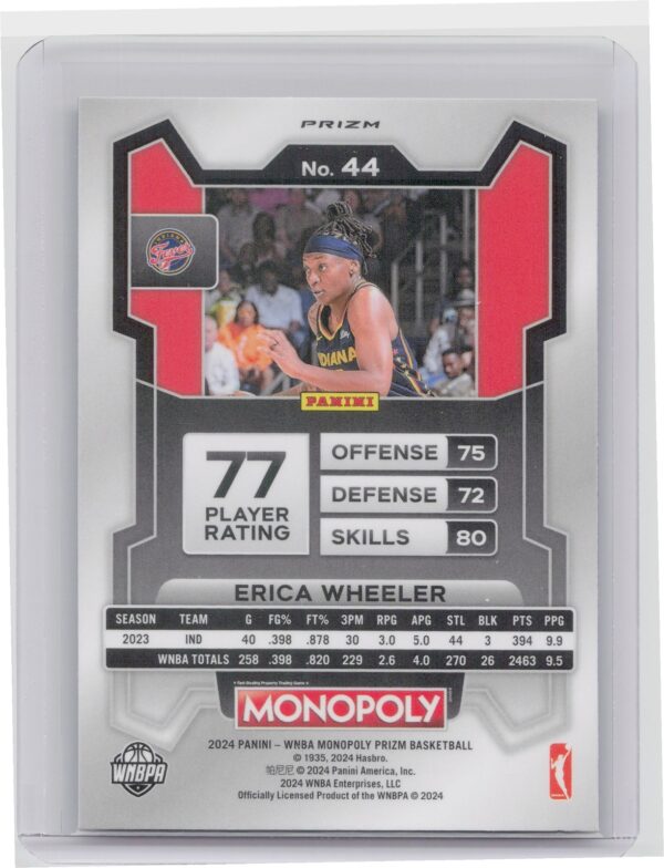 2024-25 Panini Prizm Monopoly WNBA Erica Wheeler Red Classic Icons 44 Fever - Image 3