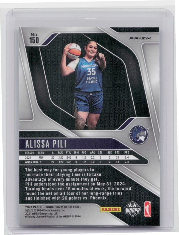 2024-25 Panini Prizm WNBA Alissa Pili Blue Velocity Prizms RC #150 Lynx - Image 3