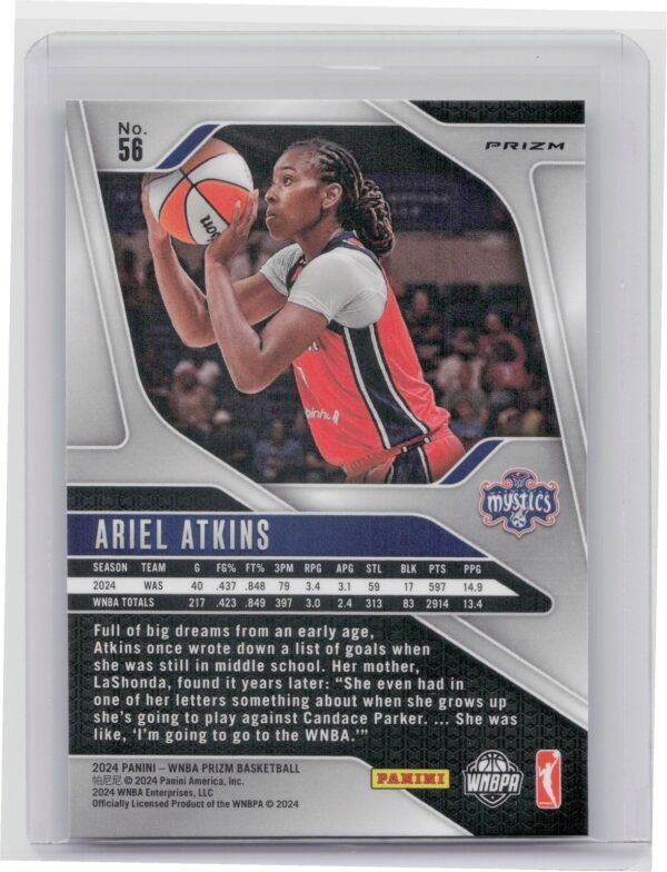 2024-25 Panini Prizm WNBA Ariel Atkins Ice Prizms #56 Mystics - Image 3