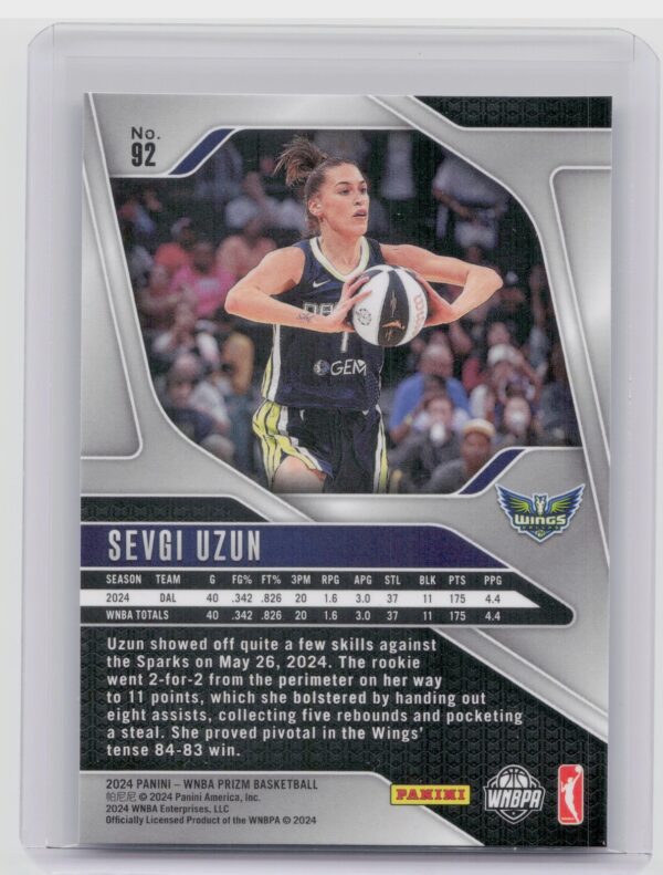 2024-25 Panini Prizm WNBA Sevgi Uzun RC 92 Wings - Image 3