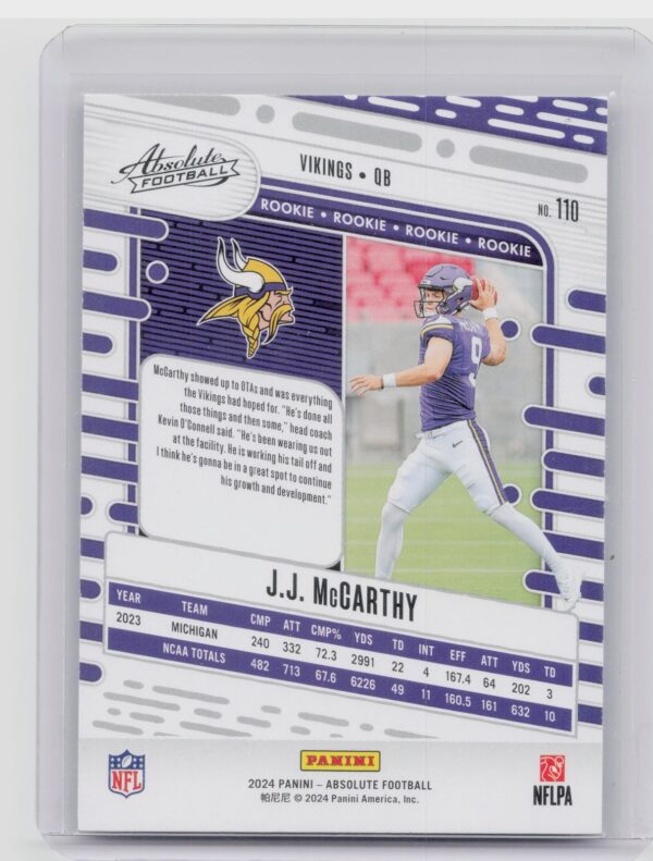 2024 Absolute J.J. Mccarthy RC 110 Vikings - Image 3