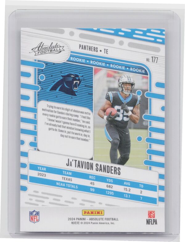 2024 Absolute Ja'Tavion Sanders Red and Blue RC #177 Panthers - Image 3