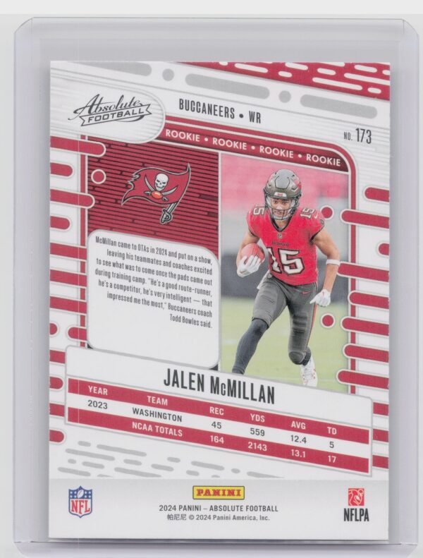 2024 Absolute Jalen McMillan Red and Blue RC #173 Buccaneers - Image 3