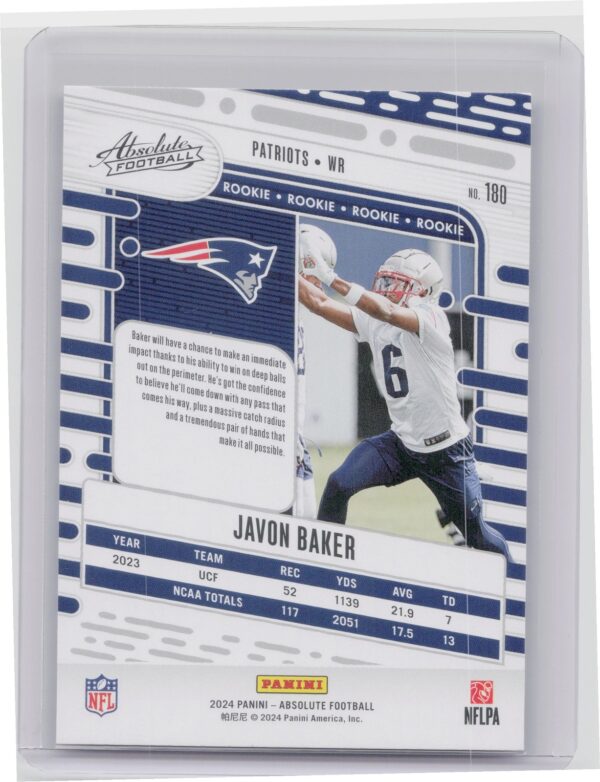 2024 Absolute Javon Baker RC 180 Patriots - Image 3