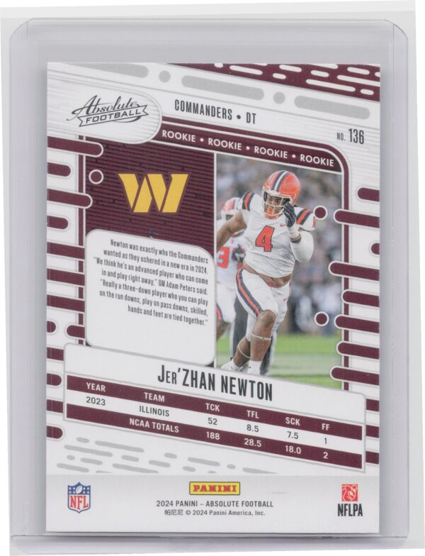 2024 Absolute Jer'Zhan Newton Red and Blue RC #136 Commanders - Image 3