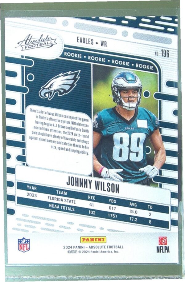 2024 Absolute Johnny Wilson Blue RC #196 Eagles - Image 3