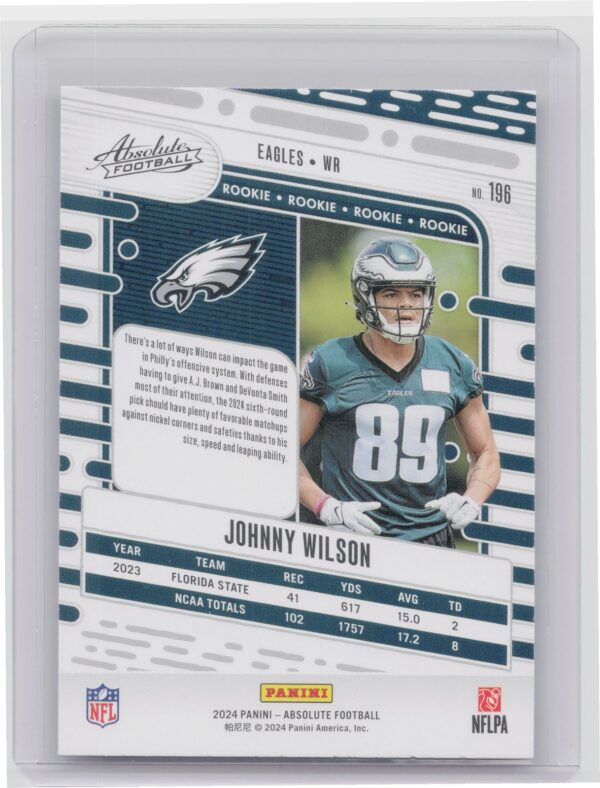 2024 Absolute Johnny Wilson Red and Blue RC 196 Eagles - Image 3
