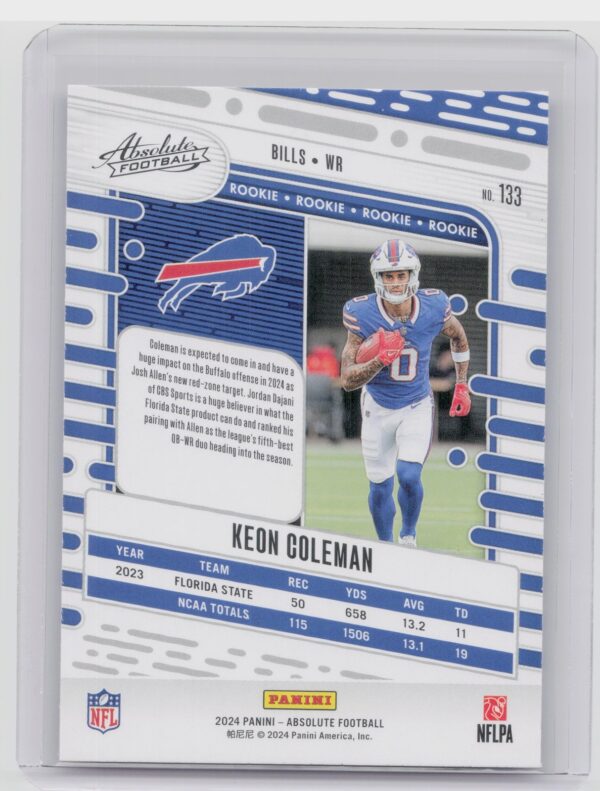 2024 Absolute Keon Coleman Red and Blue RC 133 Bills - Image 3
