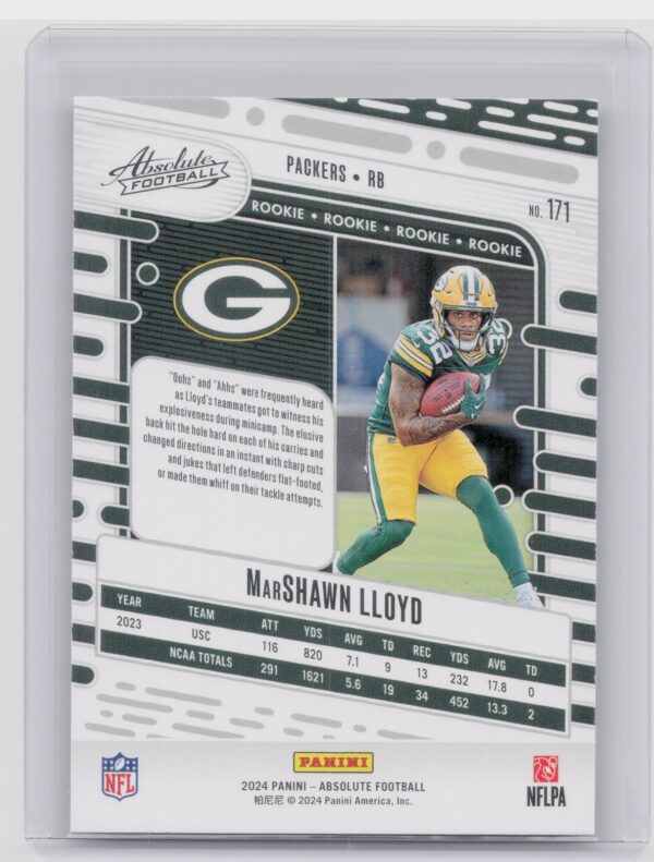 2024 Absolute MarShawn Lloyd Red and Blue RC 171 Packers - Image 3