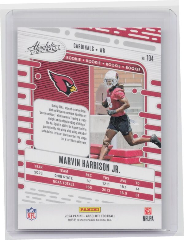 2024 Absolute Marvin Harrison Jr. Red and Blue RC 104 Cardinals - Image 3