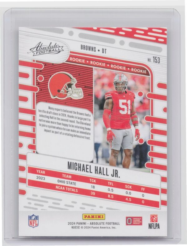 2024 Absolute Michael Hall Jr. Red and Blue RC 153 Browns - Image 3