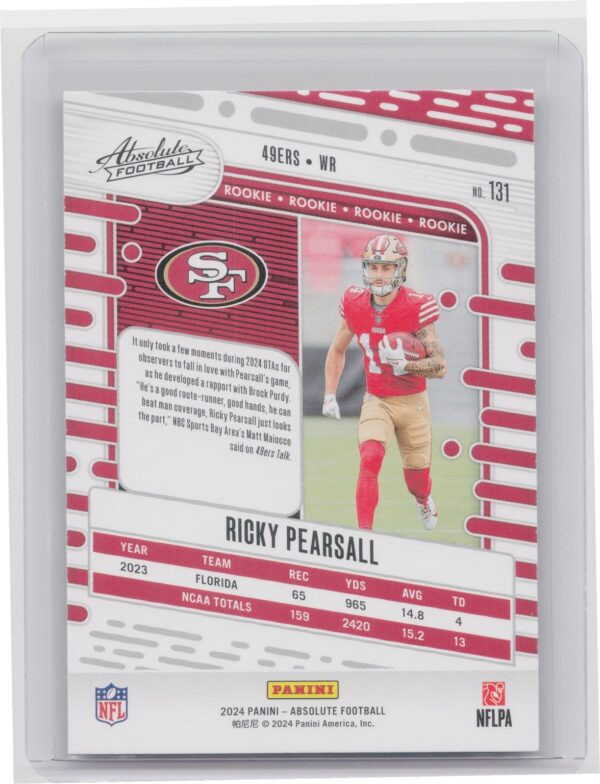2024 Absolute Ricky Pearsall Red and Blue RC #131 49ers - Image 3