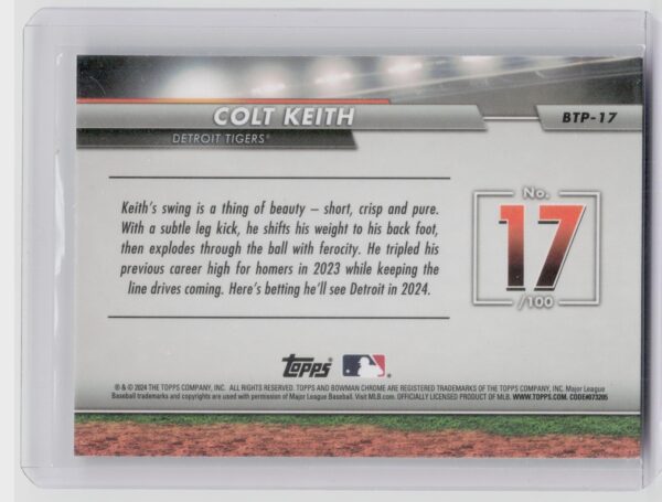 2024 Bowman Colt Keith #BTP-17 Tigers Bowman Scouts' Top 100 - Image 3