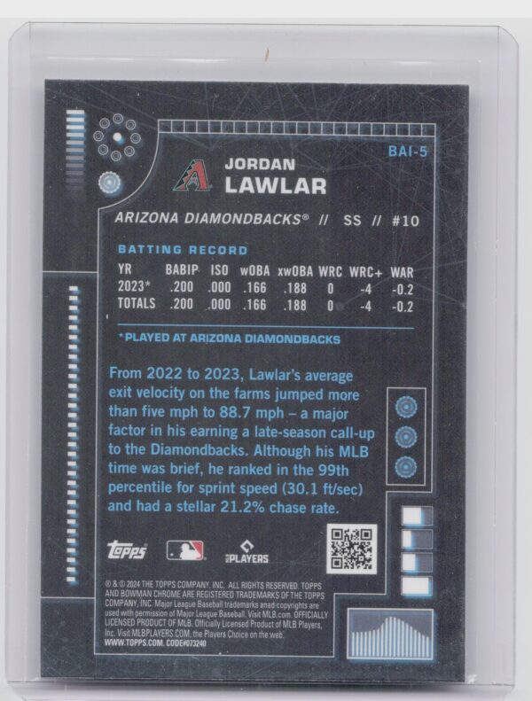 2024 Bowman Jordan Lawlar #BAI-5 Diamondbacks Bowman A.I. - Image 3