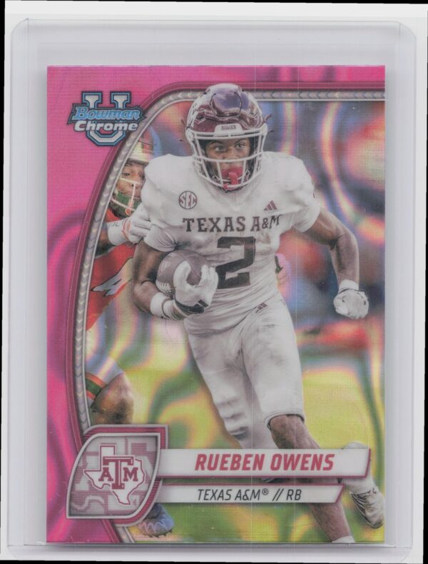 2024 Bowman University Chrome Rueben Owens Pink Lava Refractor 76 Aggies