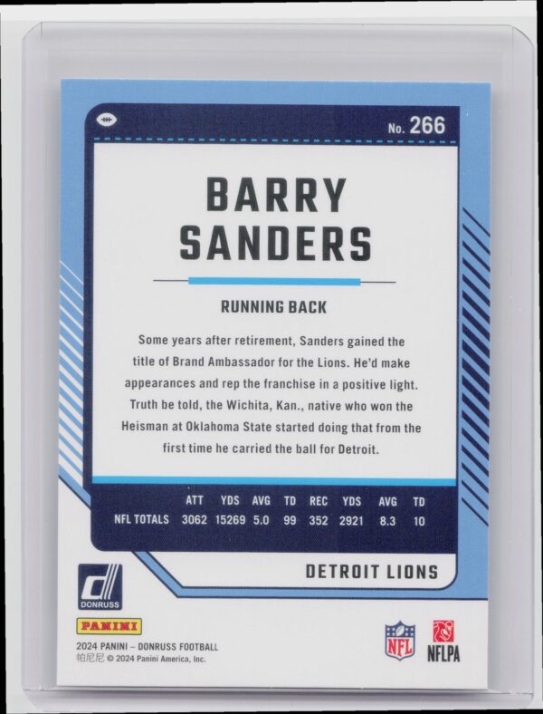 2024 Donruss Barry Sanders 266 Lions - Image 3